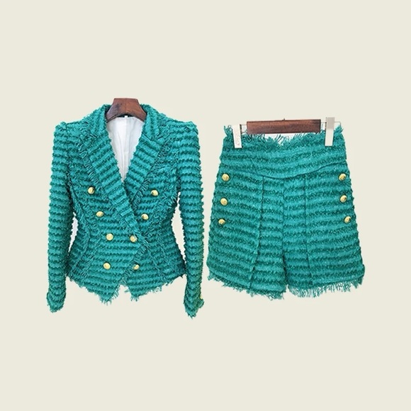 Teal Tweed Blazer and Short Set - NWT - Picture 1 of 5